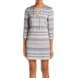 Lilla P Woven Jacquard Lace-up Striped Tunic Dress Multi Color Cotton Size XS‎